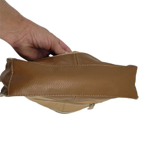 Tignanello Vegan Faux Leather Neutral Color Blocked Zip Crossbody Bag Medium - Picture 10 of 12